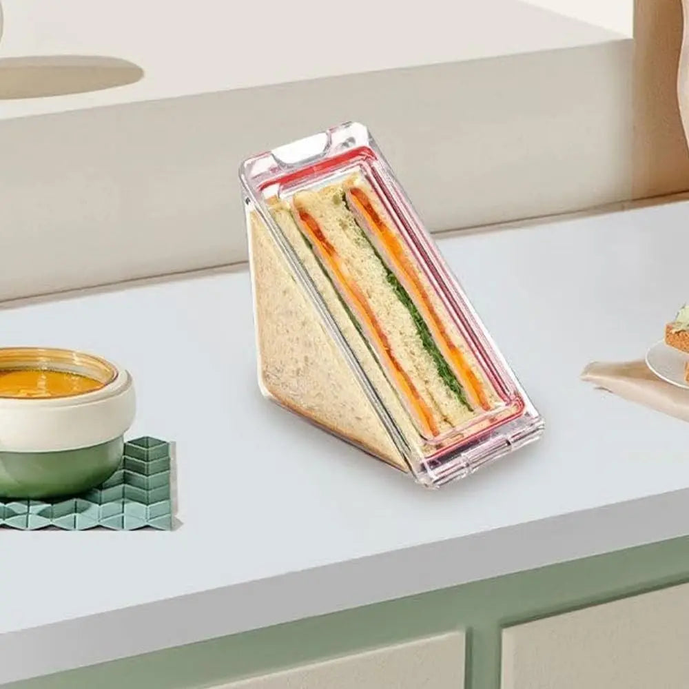 Portable Triangle Sandwich Container Acrylic Reusable Sandwich Boxes and Lunch Wedge Boxes with Lids for Kids Quake