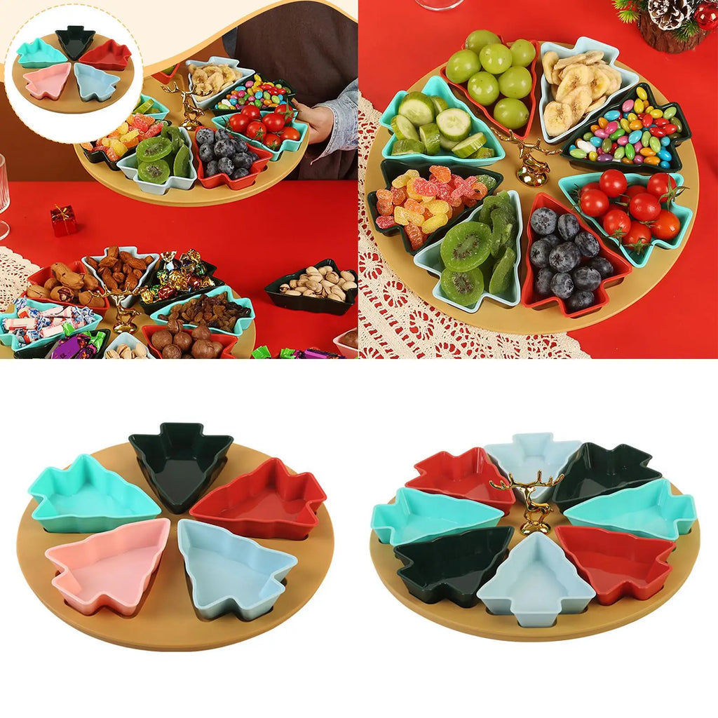 Christmas Tree Shape Fruit Appetizer Tray Gifts for Snack Vegetables Cookies Quake 5 Grid