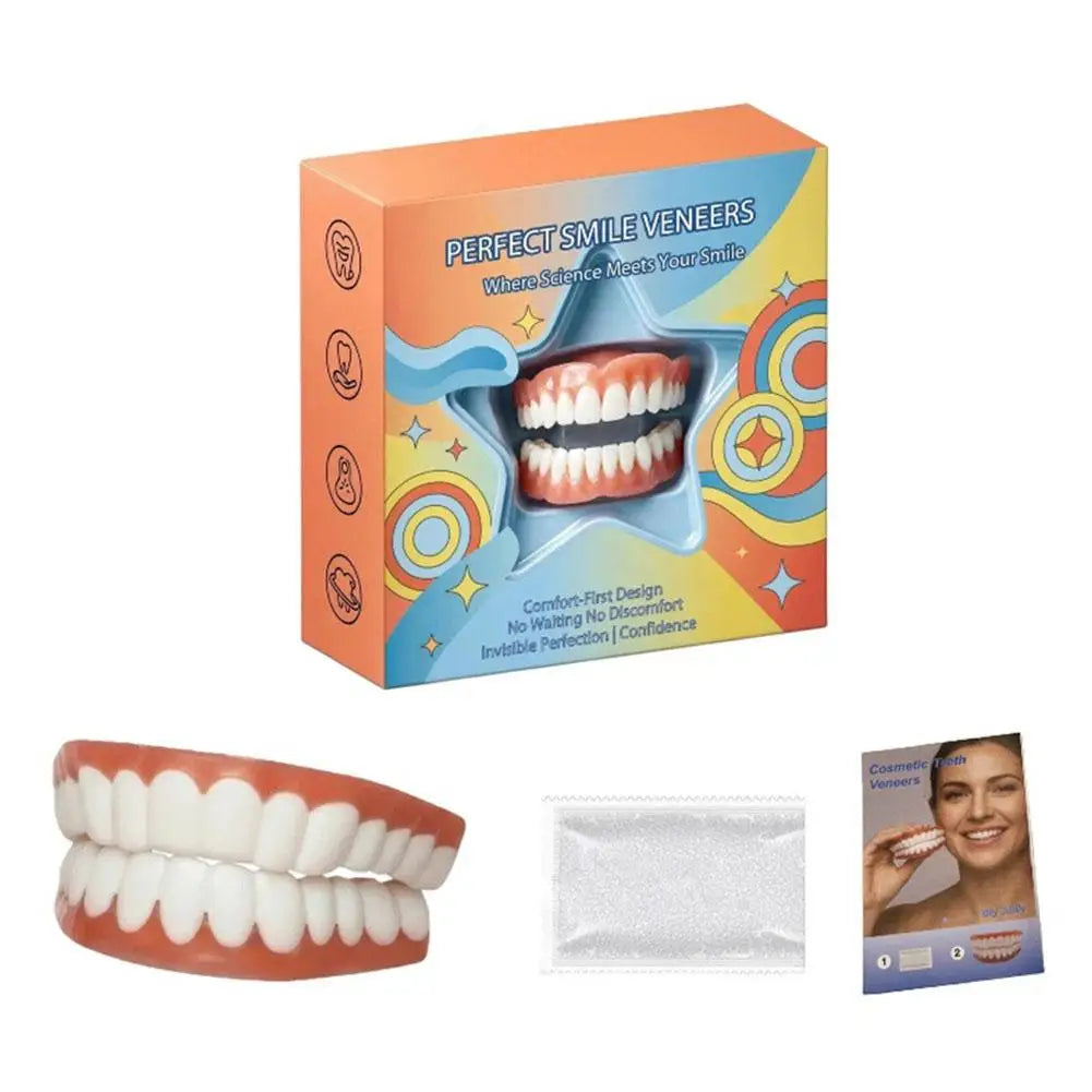 Moldable False Teeth for Women & Men, Upper & Lower Temporary Denture Set, Cosmetic Smile Kit for Missing, Chipped, Uneven Teeth Quake 1 set