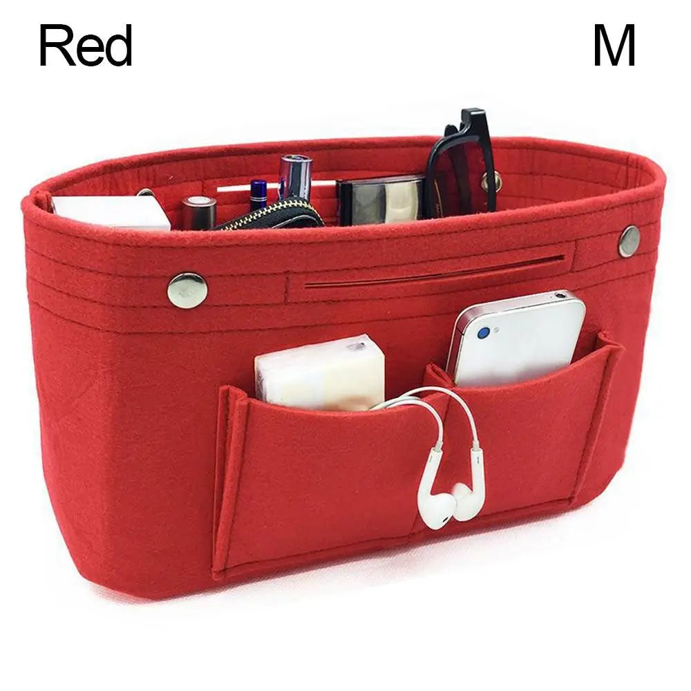 Soft Pouch Organizer Handbag Insert Bag Felt Insert Bag Purse Liner Inner Bag Quake Red-M