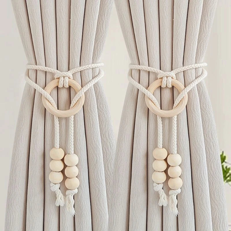 Wooden Ring Tassel Curtain Tiebacks Hand Woven Cotton Rope Curtain Holdbacks Adjustable Curtain Straps Home Decorations Quake