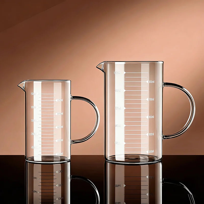 YWDL 1PCS Glass Measuring Cup With Handle High Borosilicate Kitchen Milk Coffee Mug Heat-resistant Cup Laboratory Beaker Quake