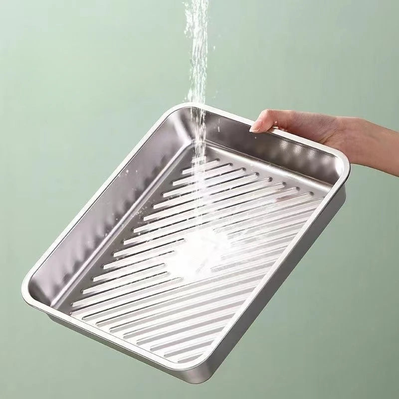 1pc/3pc Stainless Steel with Cover Dumplings Tray Fresh-keeping Dish Rectangular Picnic Barbecue Multi-functional Storage Tray Quake