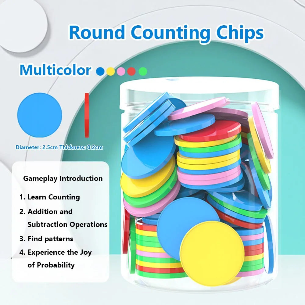 100pcs Plastic Counting Chips Addition Subtraction Operation Board Games Tokens Counting Toy Colored Round Teaching Tool Quake Multicolor