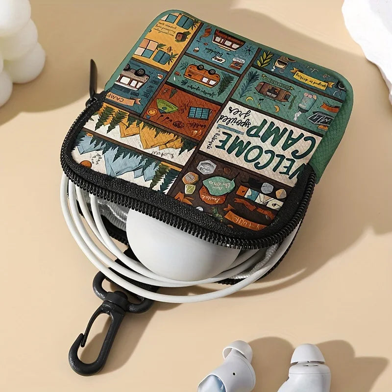 Camp print coin purse faux leather waterproof imitation leather zipper storage bag multifunctional mini earphone case Quake