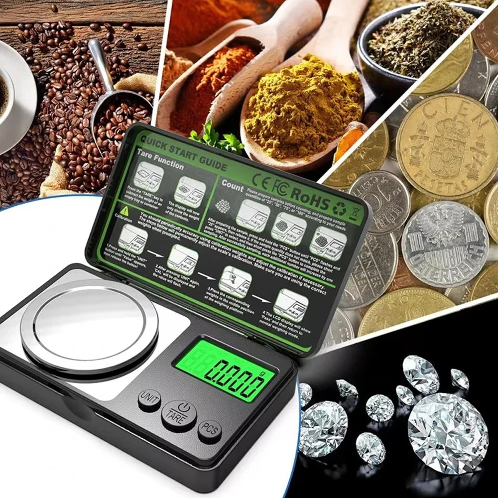 Mini Jewelry Scale 100g/ 0.001g Electronic Stainless Steel Digital Pocket Scale Milligram Balance Kitchen Scale Weighing Tool Quake