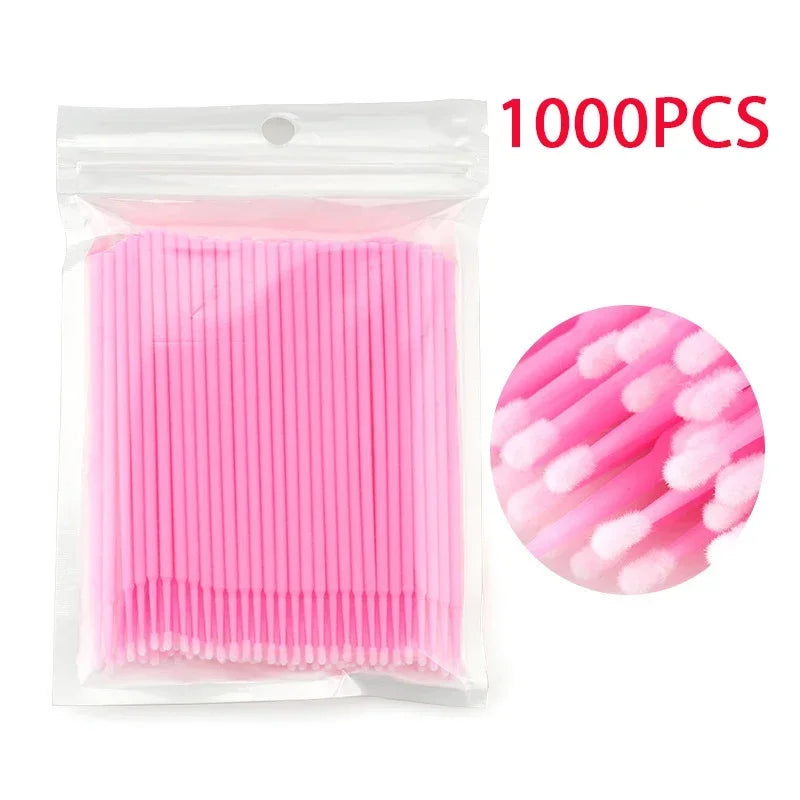 vvocci Disposable Microbrush Eyelash Extension Tools 500/1000pcs - Crystal Swab Lash Grafting & Removal Applicators Quake M94 1000PCS Pink