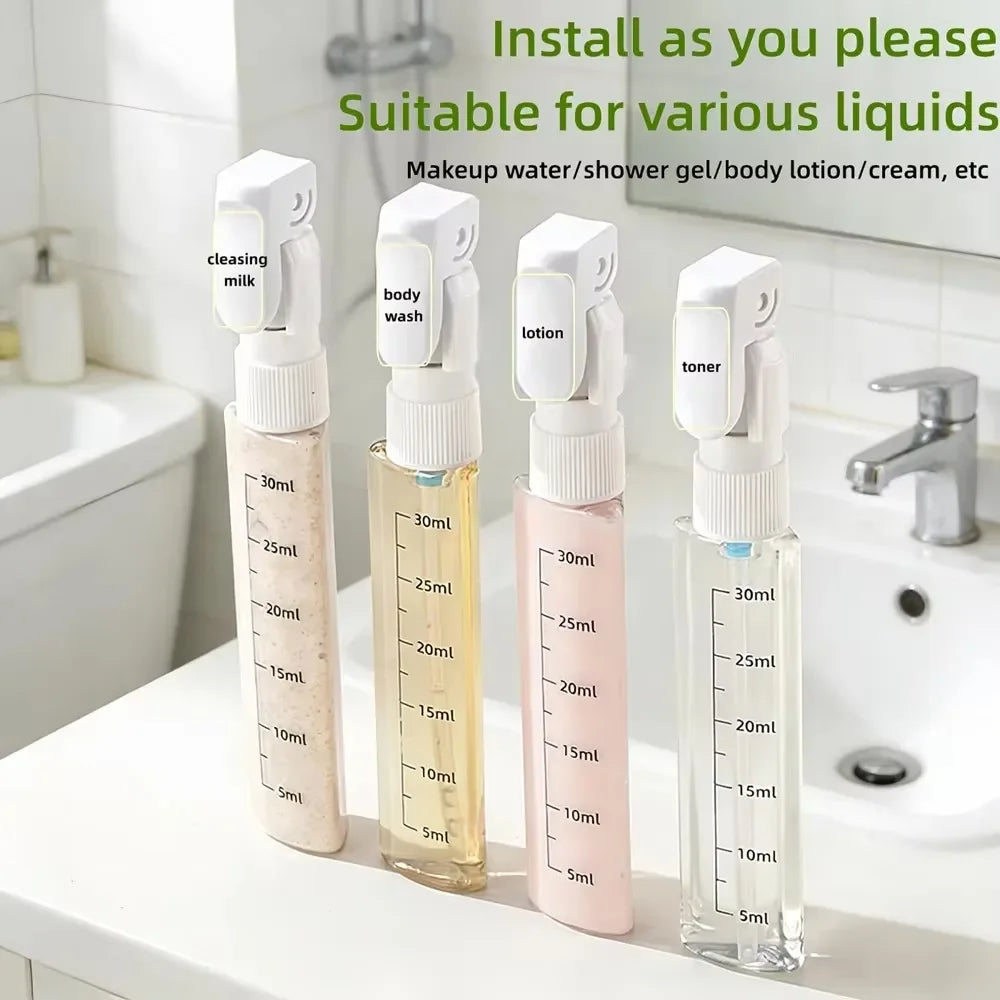 4-in-1 Travel Refillable Bottles, Portable Toiletries and Cosmetics Containers for Shampoo, Body Wash, Travel Storage Bottles Quake