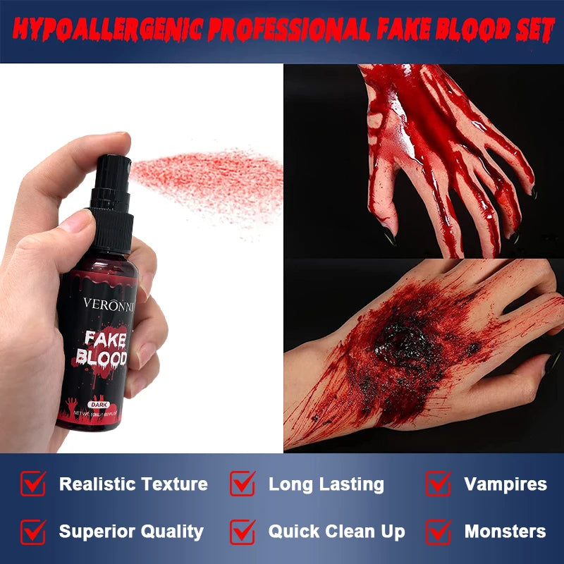 Halloween Plasma Spray Create Realistic Blood Effects Horror Fake Blood Spray Halloween Cosplay Makeup Washable Eye Blood Drops Quake
