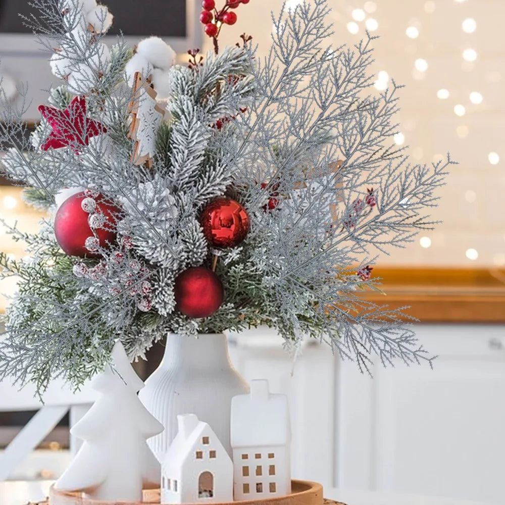 30/5PCS Christmas DIY Artificial Cypress Leaf Wedding Gift Packaging Pine Leaves Fake Plants Christmas Party Dining Table Decor Quake
