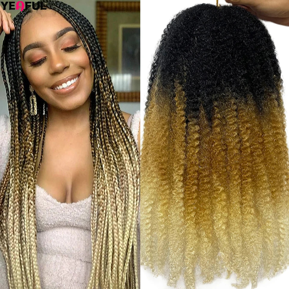 Yeaful 18 Inch Synthetic Marley Twist Braiding Hair Red Black Brown Ginger Bug Blonde #4 Pre Looped Marley Twists Crochet Hair Quake 1B 27 613 Color 18inches 3Pcs/Lot