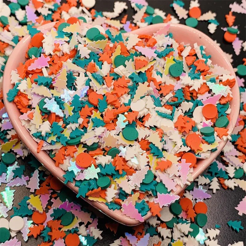 100g/Lot Pink Christmas Themed Snowman Clay Gingerbread Man Slices Mixture Rhinestone Candy Sprinkles for Decoration DIY Crafts Quake 12
