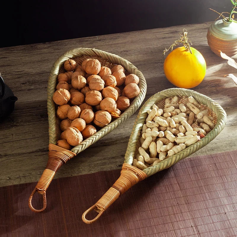 Hand‑Woven Bamboo Skimmer Ladle, Long Handle Kitchen Strainer for Noodles Dumplings Rice Noodles Cooking Utensil Quake