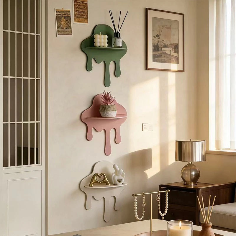 Art Cloud Shaped Wall Mount Shelf Creative Drip Wall Storage Rack Minimalist Home Decor Floating Display Shelf for Bedroom Quake