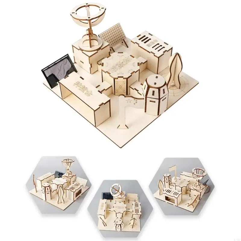 Wooden Space Base Building Toy for Kids, DIY Science Craft Model Set for Classroom Assembly, Parent Child Learning, Home K1KF Quake