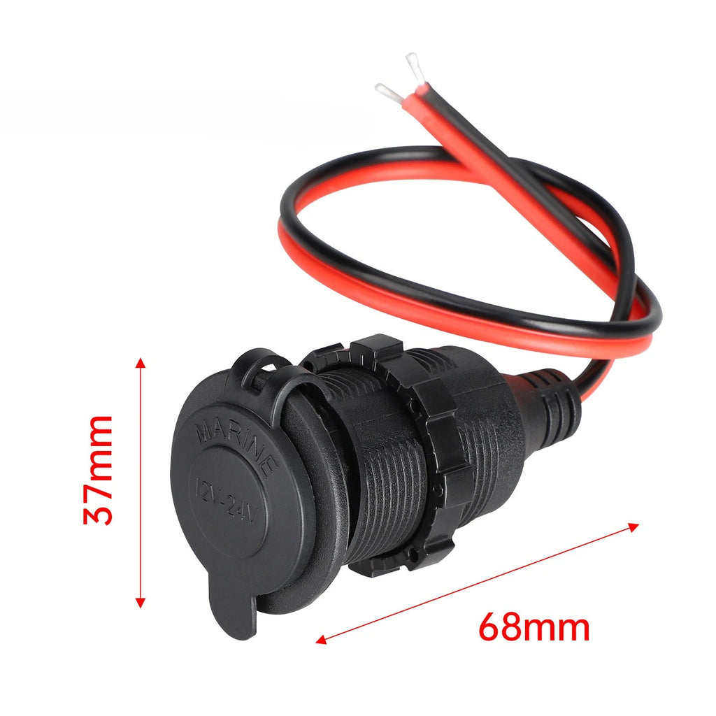 12AWG 12‑24V Panel Mount Cigarette Lighter Female Socket, Bare Wire End Power Receptacle for Motorcycle Yacht Vehicle DIY Wiring Quake