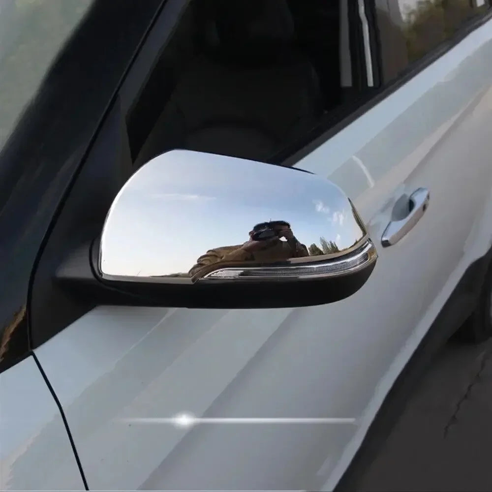 For Hyundai IX25 2014-2019 Car Sticke Rearview Side Mirror Cover Wing Cap Exterior Door Rear View Case Trim Silver Chrome ABS Quake