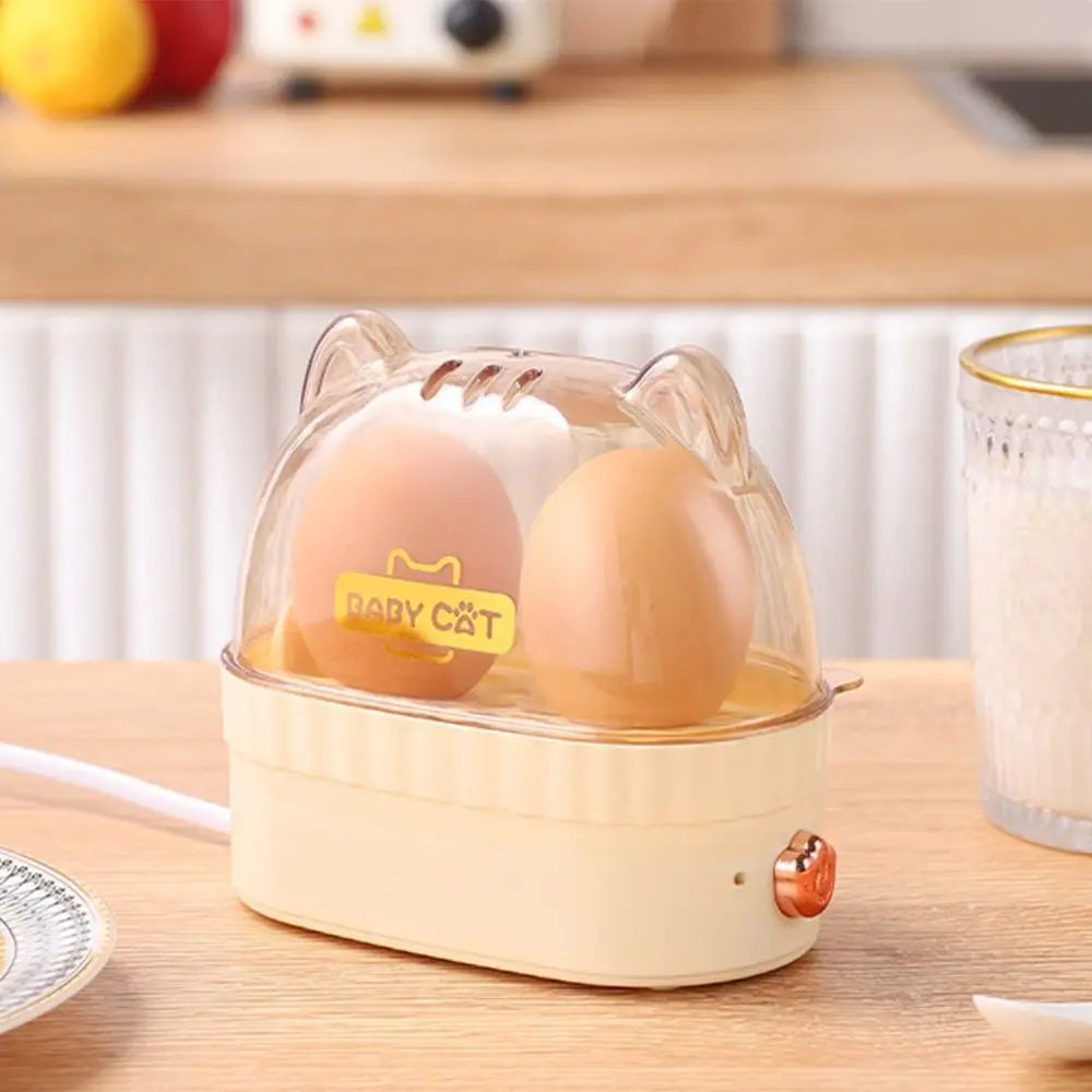 Automatic Power Off Egg Boiler Machine Egg Poacher Food Steamer Egg Cooker Cat Shape Electric Boiled Egg Maker Home Kitchen Quake White
