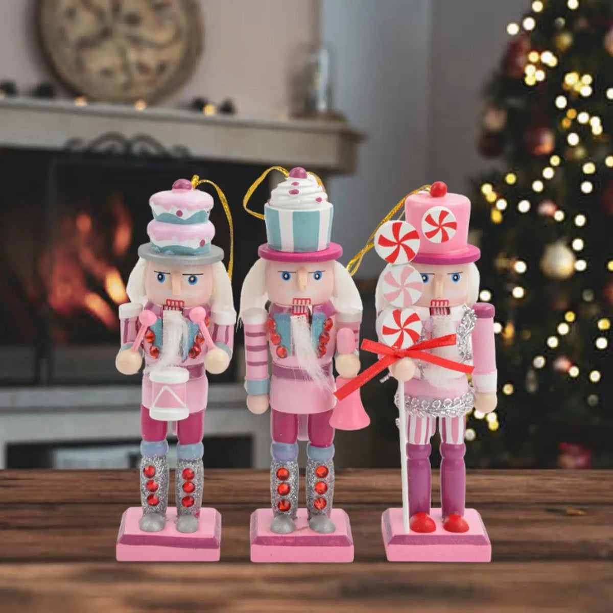 3Pcs Wooden Nutcracker Sculpture Collectible Cartoon Christmas Decoration Mini Nutcracker Figurine for Holiday Decor Quake