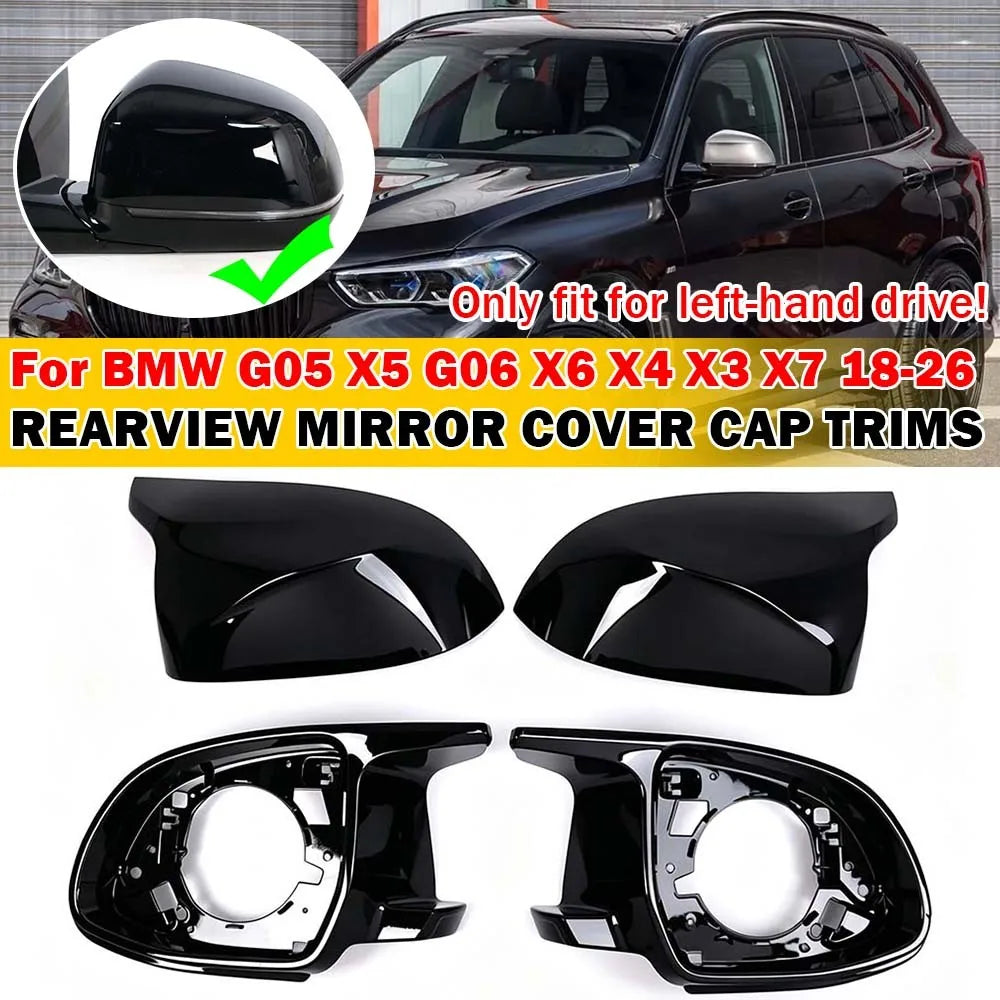 4Pcs/Set LHD For BMW X3 iX3 G01 G08 X4 G02 X5 G05 X6 G06 X7 G07 Black Rear View Side Mirror Cover Cap Shell Case Car Replacement Quake Default Title