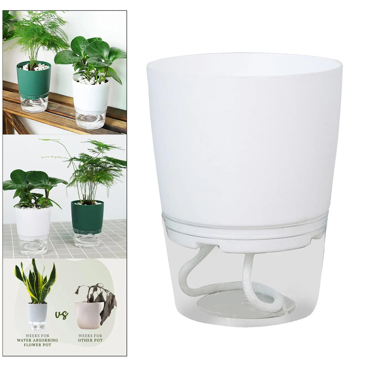 Automatic Plant Pot Self Watering Planter Small Flower Pot Plastic Resin Quake White L