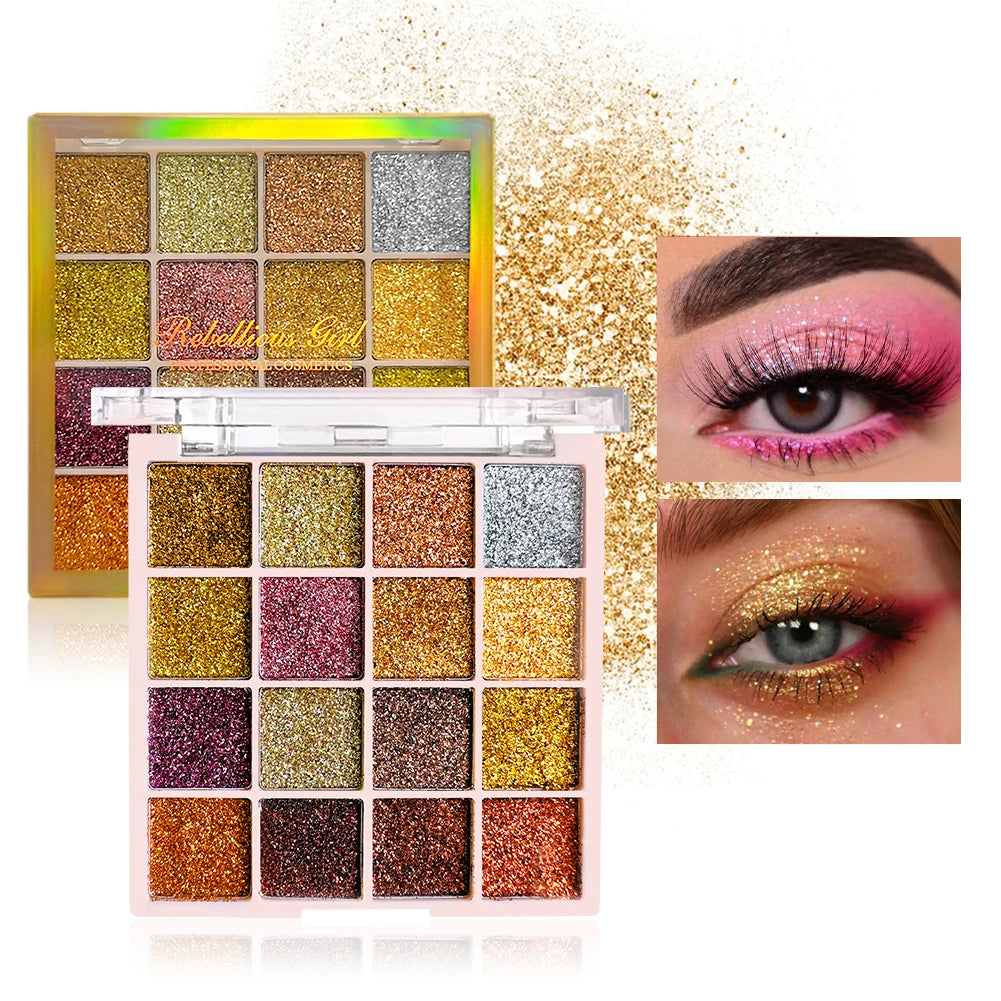 16 Color Glitter Sequin eyeshadow Palette Diamond Shimmer Body Face Art Makeup Waterproof Skin Sequins Gloss Eyeshadow Palette Quake 16 color
