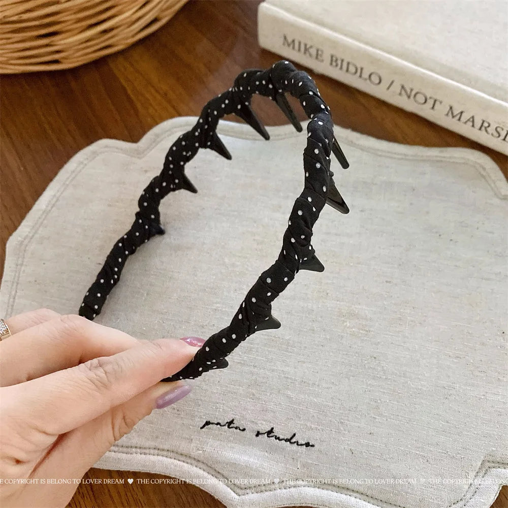 Retro Polka Dot Wave Headband Simple Korean Versatile Anti-slip Headband Sweet Elegant Women Hair Accessories Makeup Beauty Tool Quake bd black