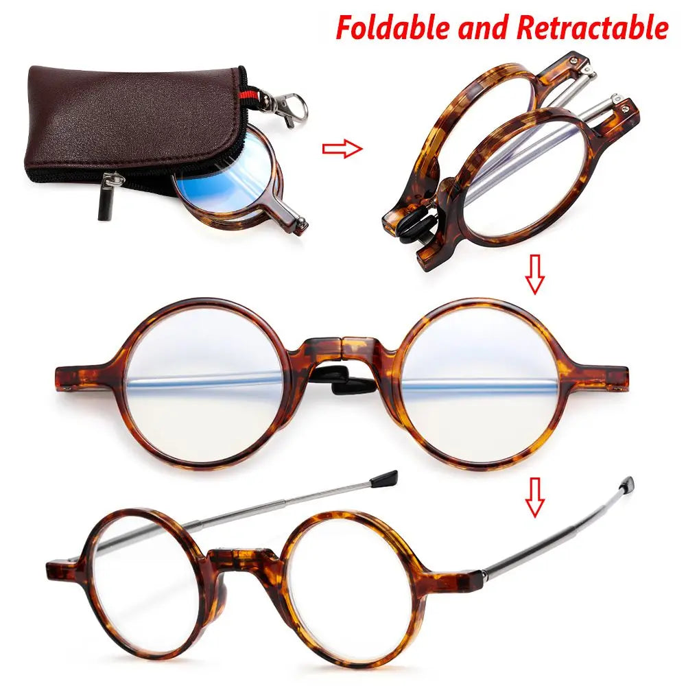 Mini Compact Reading Glasses for Women Men Portable Folding Presbyopia Eyeglasses Readers Eyewear with Fashion PU Leather Case Quake