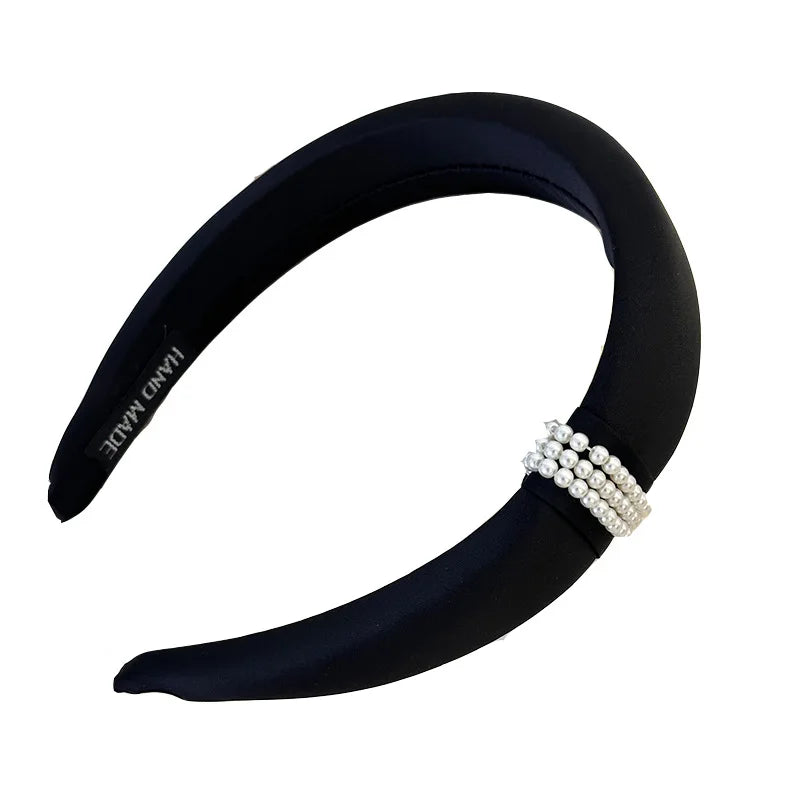 Simple Elegant Pearls Sponge Headband for Women Girls Sweet Hair Ornament Headband Hair Hoop Headband Fashion Hair Accessories Quake bk