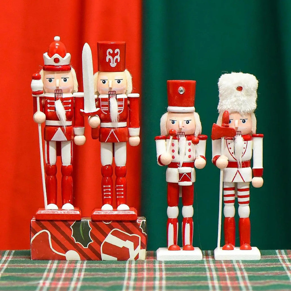 4Pcs Nutcracker Figurines Desk Centerpiece Photo Props Christmas Nutcracker for Party Favors Home Festive Fireplace Quake