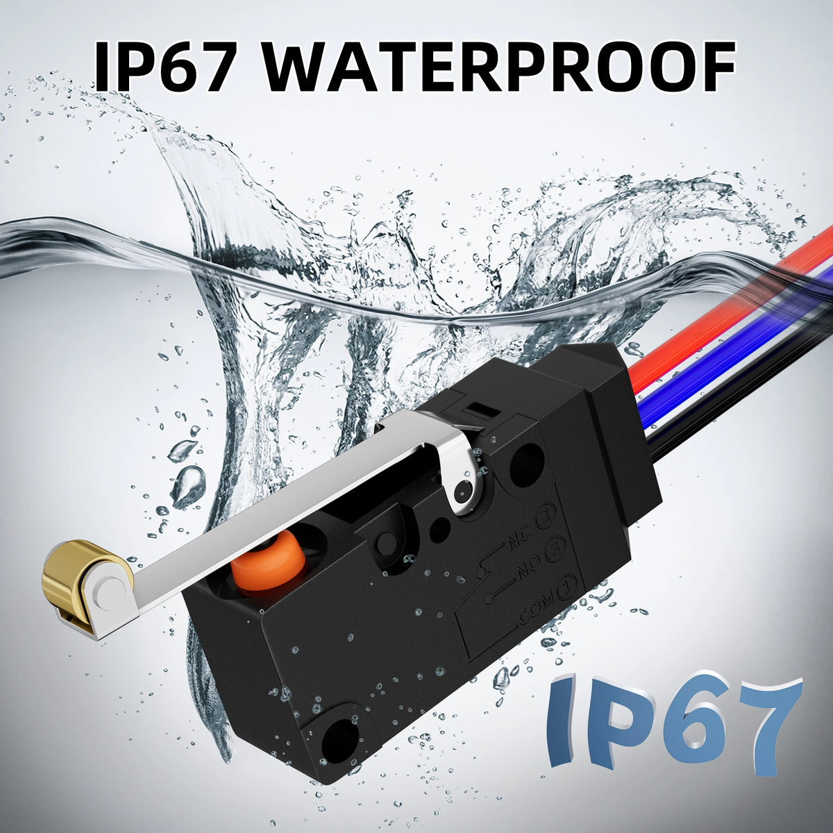 2PCS Waterproof Micro Limit Switch with Long Straight Roller Lever SPDT 3 PIN Pre-wired 10A 125 250V Micorswitch for Electronic Quake