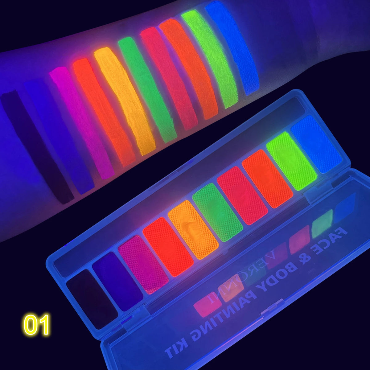 UV Luminated Black Light Body Paint Set with Brush,10 Colors Water-Soluble Paste Fluorescent Neon Oil Face Body Art Paint Makeup Quake 01