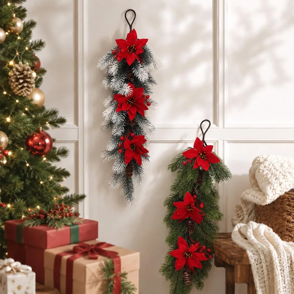 Christmas Artificial Hanging Vine Branch with Red Berries Pinecones Christmas Home Party Fake Plants Decorations for Door Window Quake