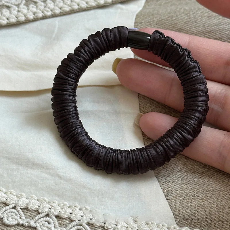 New Silk Hair Scrunchies Korean High Quality Hairbands Women Girls Sweet Pure Color Elastic Rubber Bands Hair Ropes Accessories Quake Dark Gray Brown