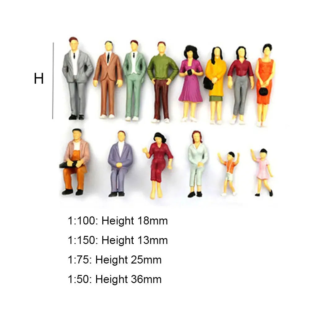 100pcs Hot Mixed Color Pose 1:100/1:150/1:75/1:50 Scale Train Scenery People Figures DIY Character Model Building Passengers Quake
