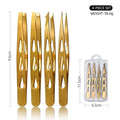 Professional 4-Pc Stainless Steel Eyebrow Tweezer Set – Precision Tweezers for Facial Hair, Splinters & Ingrown Hair Removal Quake M386 Golden 4 pcs