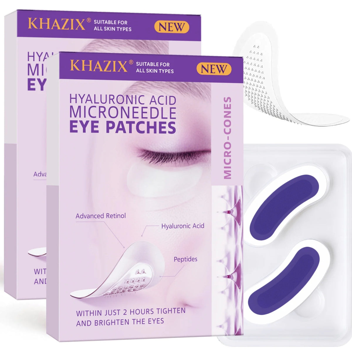 Anti-Wrinkle Retinol Microneedle Eye Patches, Hyaluronic Acid & Peptides, for Crow's Feet Forehead Smile Lines, 1Pair. Quake