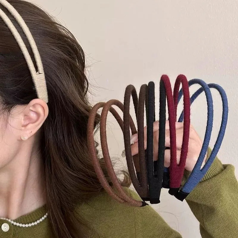 Solid Color Double-layer Yarn Headband for Women Fashion Versatile Headband Makeup Pressed Hair Headband Hair Hoop Styling Tools Quake