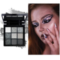 Black Swan 9-Color Eyeshadow Palette Mesmerizing Glitter Glam,Dramatic Smoky Punk Effects,Hues in Light Gray&Dark Silver Makeup Quake 9 color