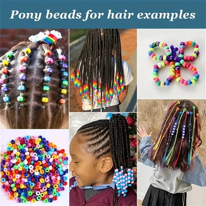 100pcs Colorful Hair Braiding Beads Acrylic Big Hole Beads Pony Hair Beads Jewelry Making Bracelet Necklace Styling Accessories Quake