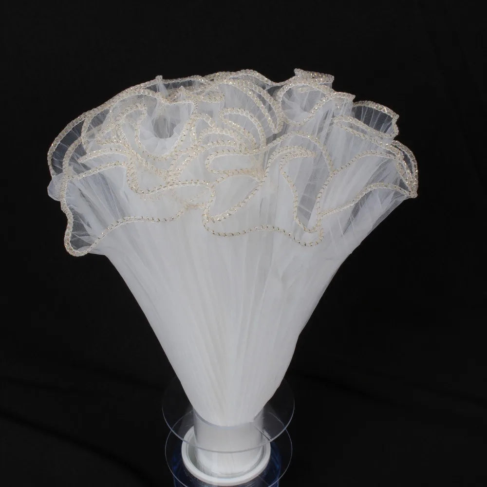 28cmx4Yards Flower Bouquet Wrapping Lace Mesh Material Pearl Wave Yarn Florist Packaging Pearl Edges Flower Wrapping Paper Quake Gold White one size