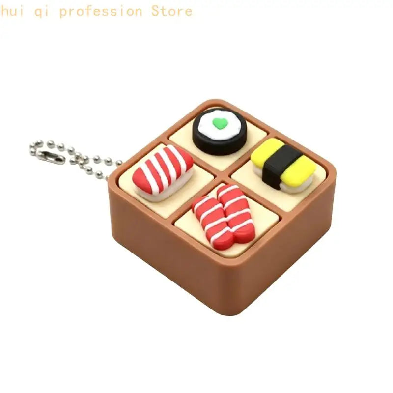 Small Sushi Box Press Keychain Toy with Button Top and Metal Chain for Desk, Bag, Pack, and Daily Travel Uses H8WE Quake Brown CN