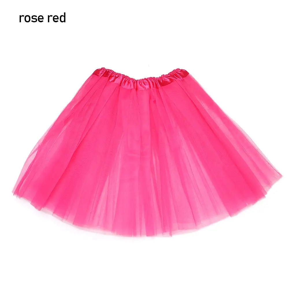 Adult Party Elastic Pleated Dance Puffy Skirts Lolita Petticoat Ballet Skirts Tutus Skirt Quake rose red One Size