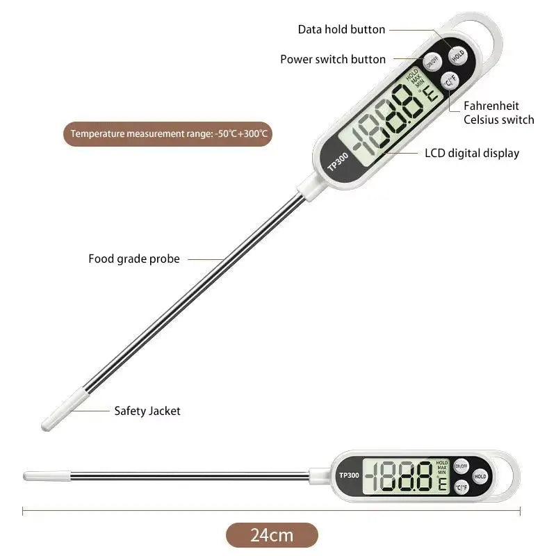 Kitchen Digital Cooking Thermometer -50~300℃ Meat Food Temperature Tester for Cooking /BBQ/Milk TP300 Food Thermometer Quake 1pcs TP300
