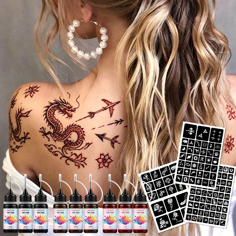 12 pcs natural organic Long-Lasting Temporary Tattoo, temporary tattoo, black brown red tattoo cream semi-permanent Face Body Quake