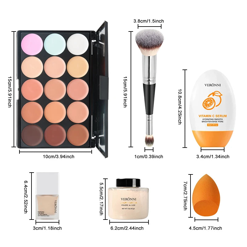 Face Makeup Set Liquid Foundation Loose Powder Primer Waterproof Long-lasting Full Coverage Concealer Women Cosmetics FaceMakeup Quake 6pcs
