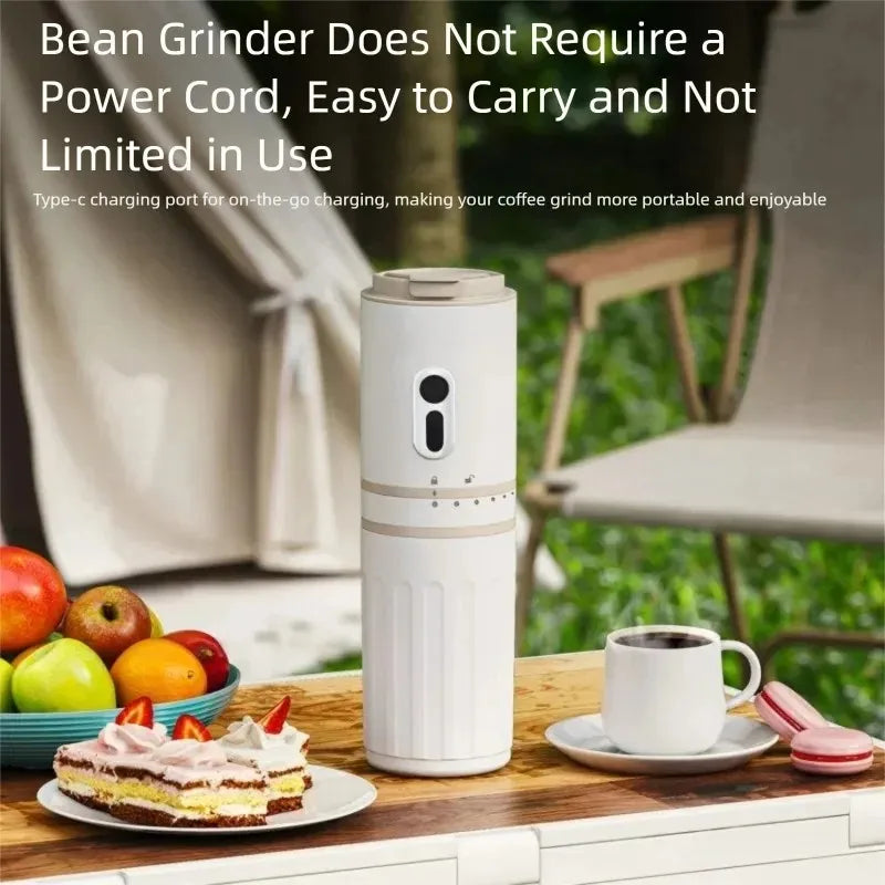All-in-One Coffee Maker Travel-Friendly Handheld Espresso Machine with Built-in Grinder Mini Pour over Cup for Home And Outdoor Quake WHITE