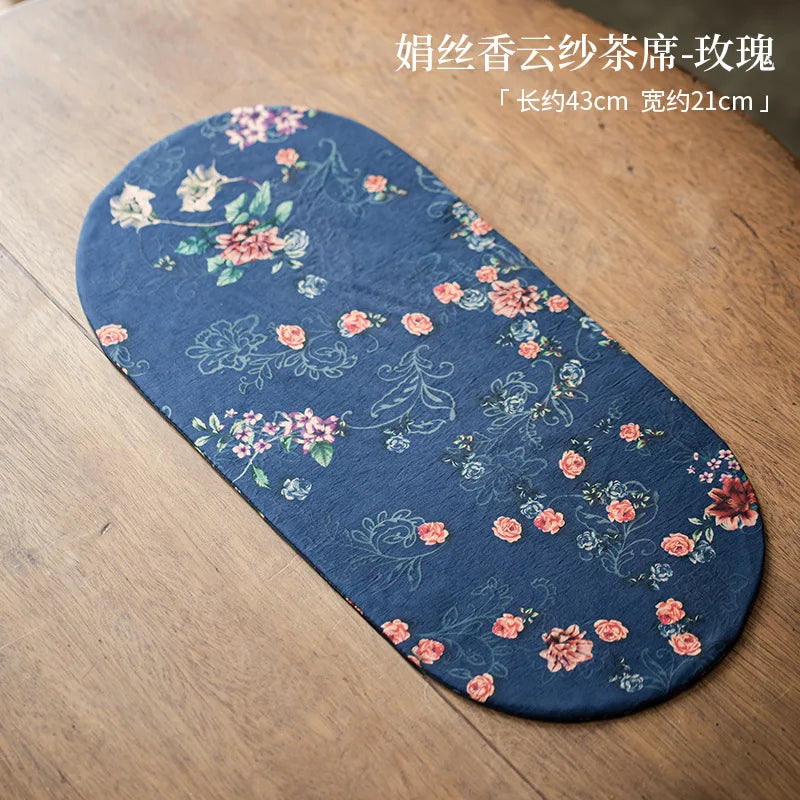 Double-sided Silk Fragrant Cloud Yarn Tea Mat Chinese Style Tea Table Heat Insulation Waterproof Mat Chinese Zen Dry Foam Mat Quake Yarn Tea Mat - Rose