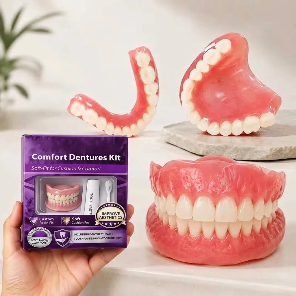 Adult Full Set Silicone Dentures Natural Upper Lower False Teeth Soft Comfort Fit Instant Smile Oral Cosmetic Accessories Quake