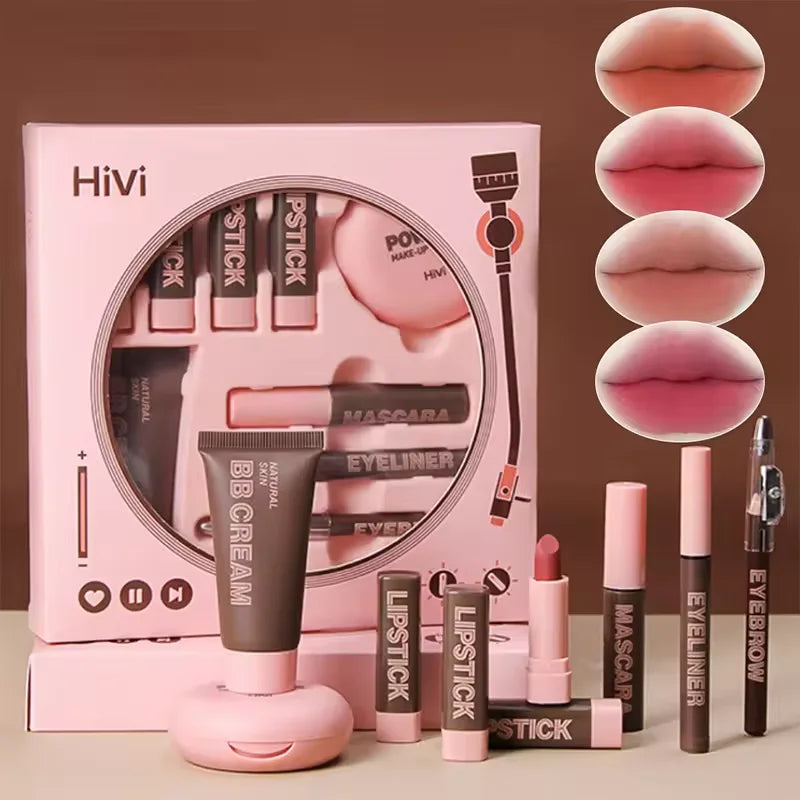 9piece Makeup Gift Box Powder Glue Record Limited Lipstick Powder Makeup box set Valentine's Day gift for your wife Cosmetic Kit Quake 01